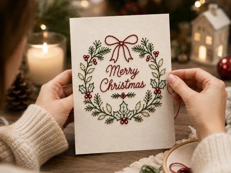 🌲DIY-sæt til håndbroderet julekort | Broder dig ind i julestemningen ✨ 🎁