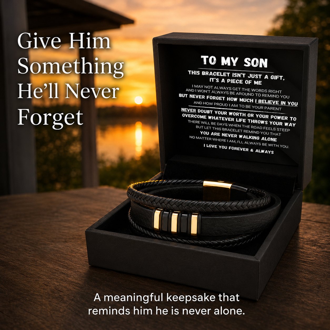 Til min søn — »Never Walk Alone«-sæt med flettede armbånd 🖤
