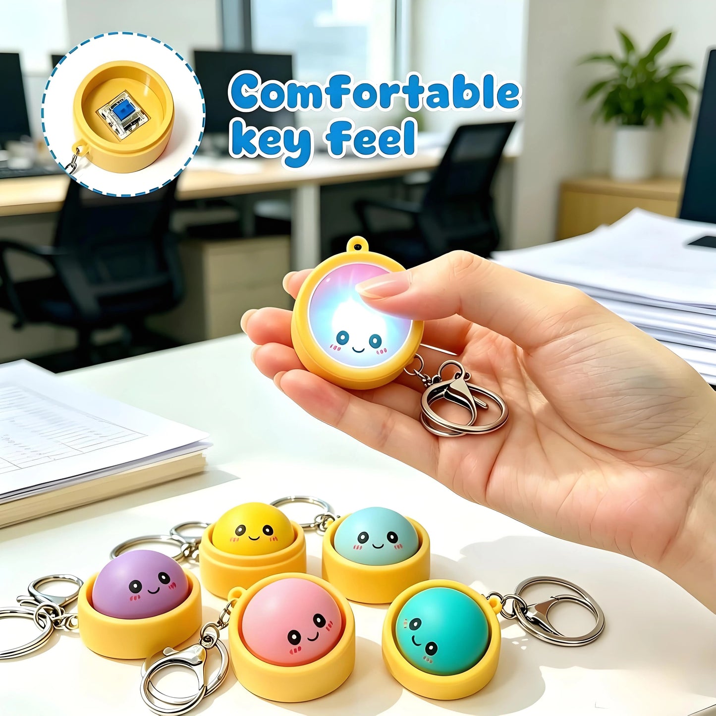 🟔  Sød fidget-nøglering i form af en dumpling, der kan trykkes på – med berøringsfølsomt lys