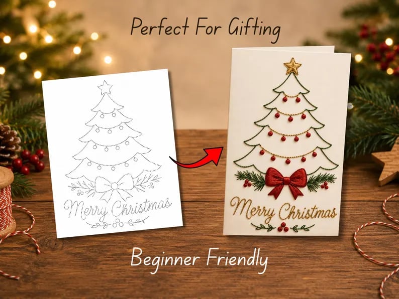 🌲DIY-sæt til håndbroderet julekort | Broder dig ind i julestemningen ✨ 🎁