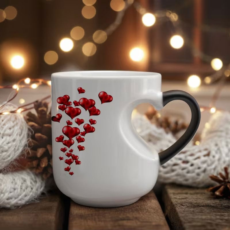 ⏳Begrænset tilbud: 50 % rabat⏰Keramisk krus med farveskiftende hjertehåndtag til Valentinsdag💖☕