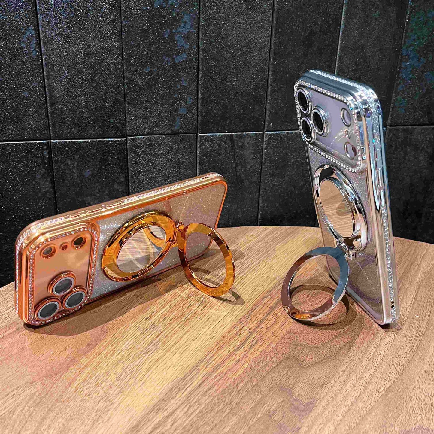 📲✨Gradient Glitter Holder Makeup Mirror Beskyttende etui