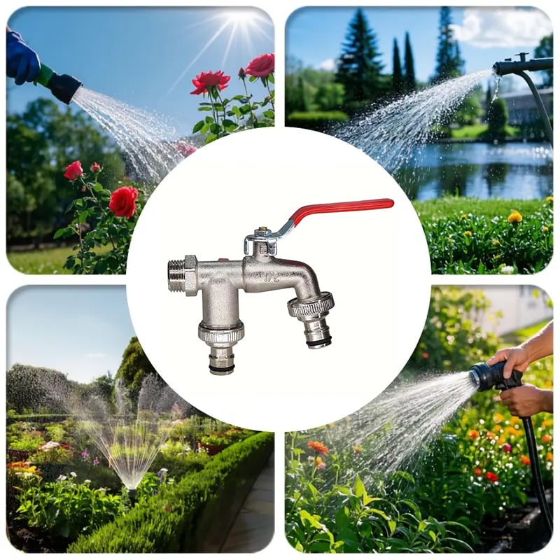 🚰 FLASH-TILBUD: 50 % RABAT! ⚙️ Universel havehane i rustfrit stål med to udløb – separate ventiler, robust og nem at montere 🚰