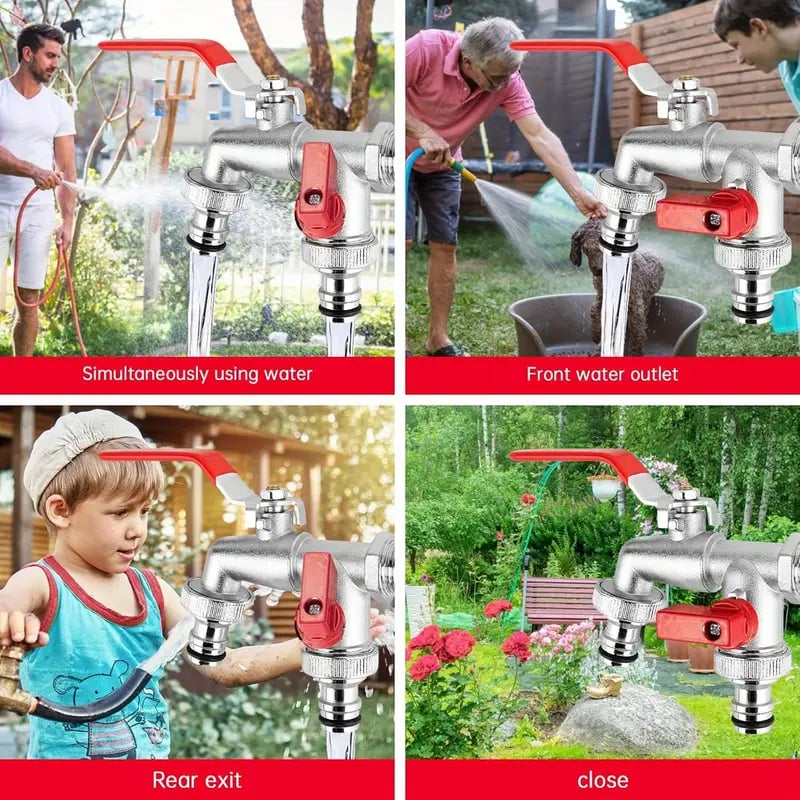 🚰 FLASH-TILBUD: 50 % RABAT! ⚙️ Universel havehane i rustfrit stål med to udløb – separate ventiler, robust og nem at montere 🚰