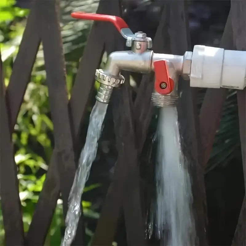 🚰 FLASH-TILBUD: 50 % RABAT! ⚙️ Universel havehane i rustfrit stål med to udløb – separate ventiler, robust og nem at montere 🚰