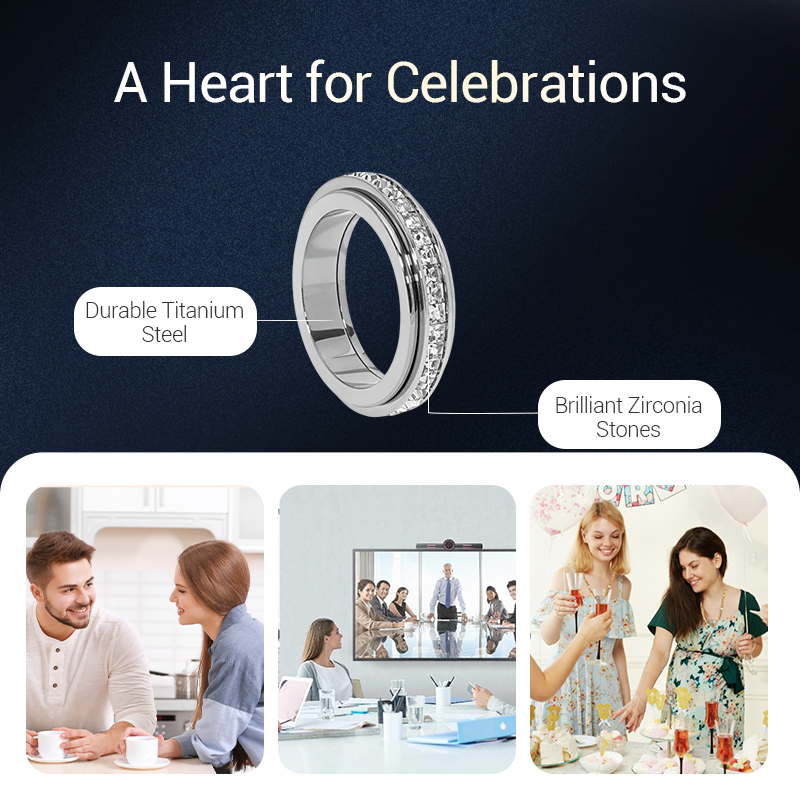 💖Black Friday-megatilbud – 50 % rabat!💖Drejeligt spinnerring i titaniumstål med zirkonia