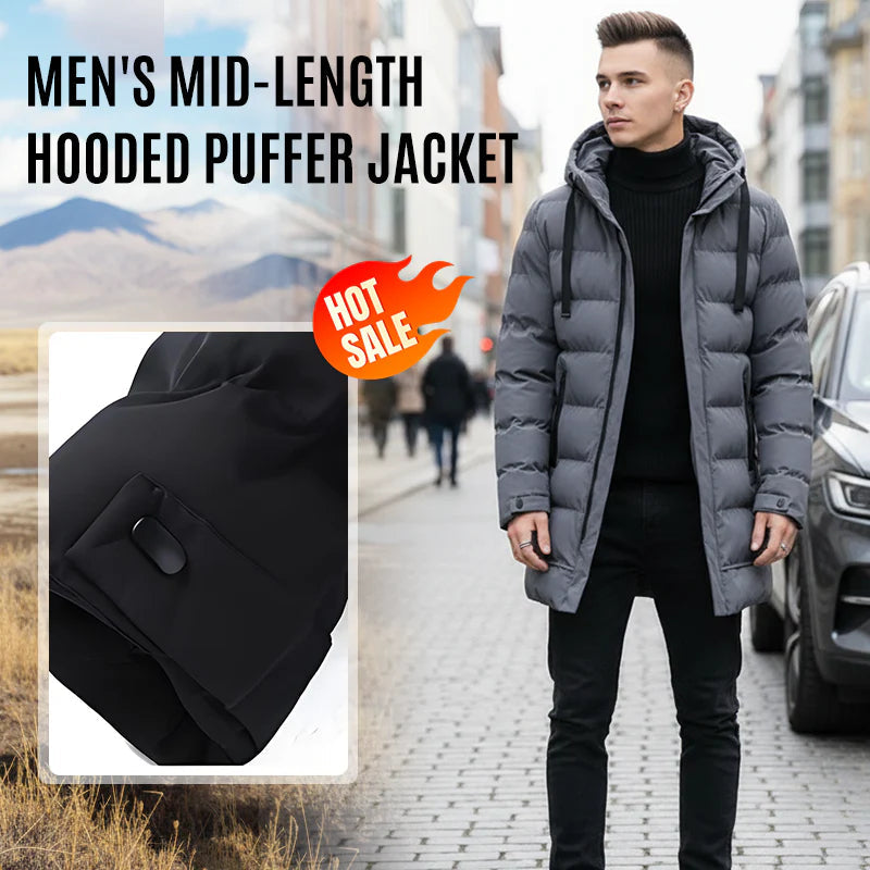 ⌛50 % rabat på alt! ⏰ Quiltet jakke til mænd med hætte, mellemlang 🔥