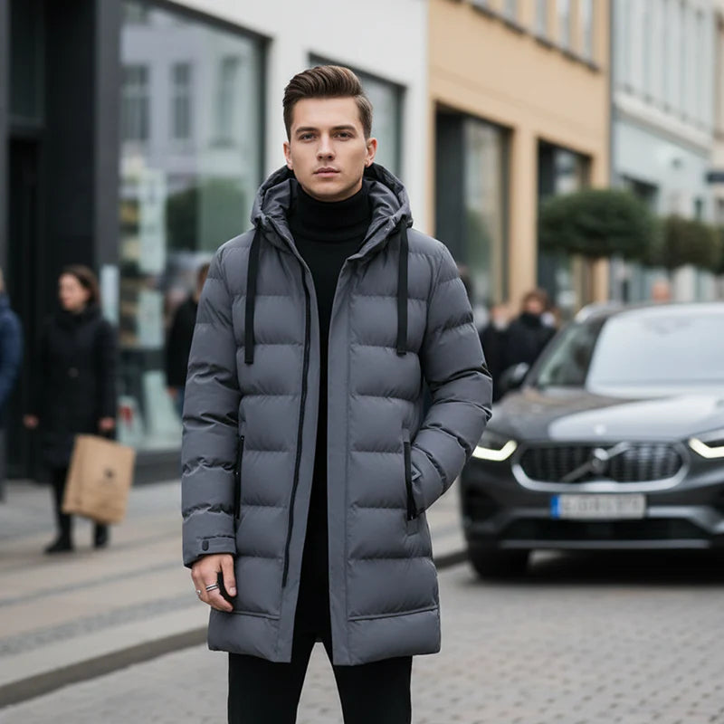 ⌛50 % rabat på alt! ⏰ Quiltet jakke til mænd med hætte, mellemlang 🔥