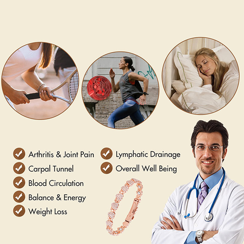 Kvinders blændende hjerteformede magnetiske kobberarmbånd