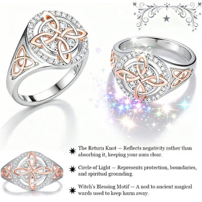 Elegant tofarvet ring med keltisk knude og zirkonia