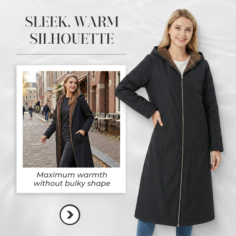 Godt nytår! 🎊⏰ Lang vintageparka til kvinder med behageligt for og hætte.