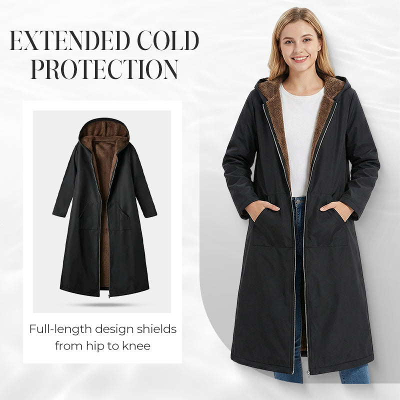 Godt nytår! 🎊⏰ Lang vintageparka til kvinder med behageligt for og hætte.