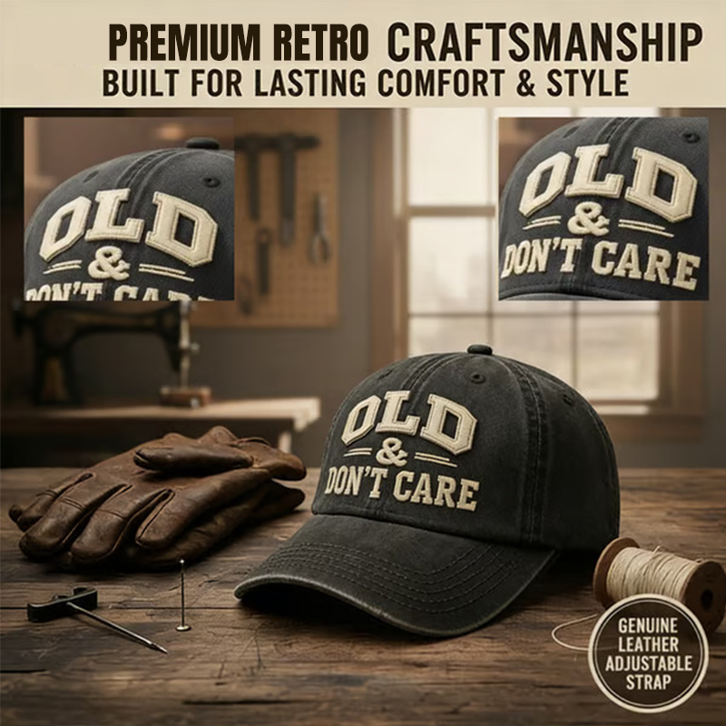 Retro baseballkasket „Old & Don’t Care“ – Broderet vintage kasket i distressed-look 🧢✨
