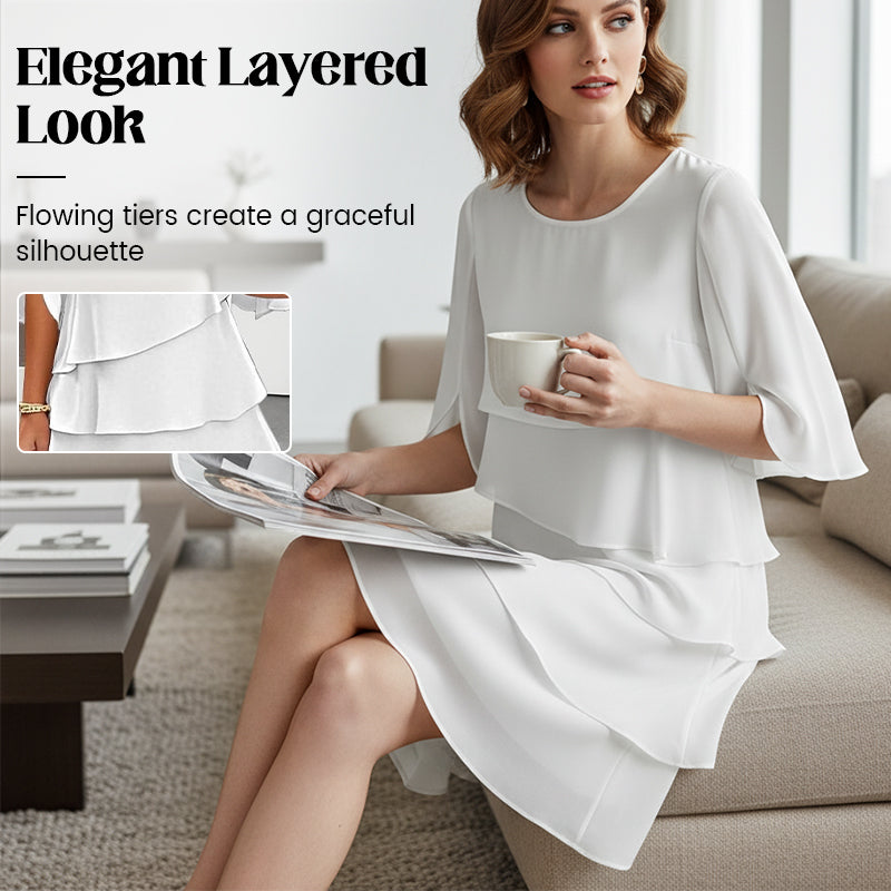 🎁 Elegant kjole med lagdelte flæseærmer til kvinder – ubesværet stil til enhver lejlighed 💃