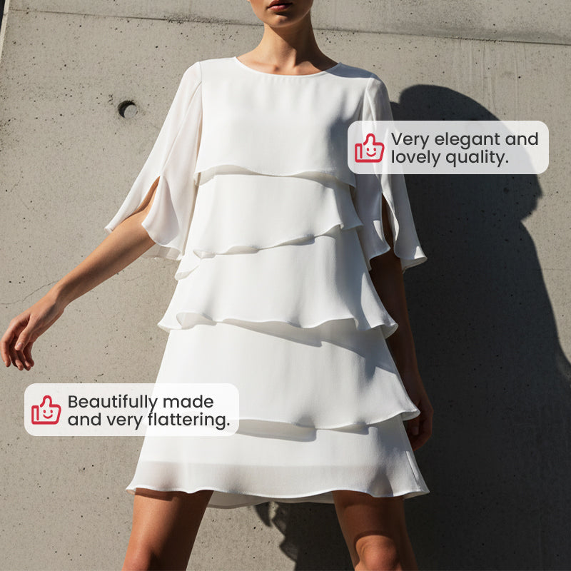 🎁 Elegant kjole med lagdelte flæseærmer til kvinder – ubesværet stil til enhver lejlighed 💃