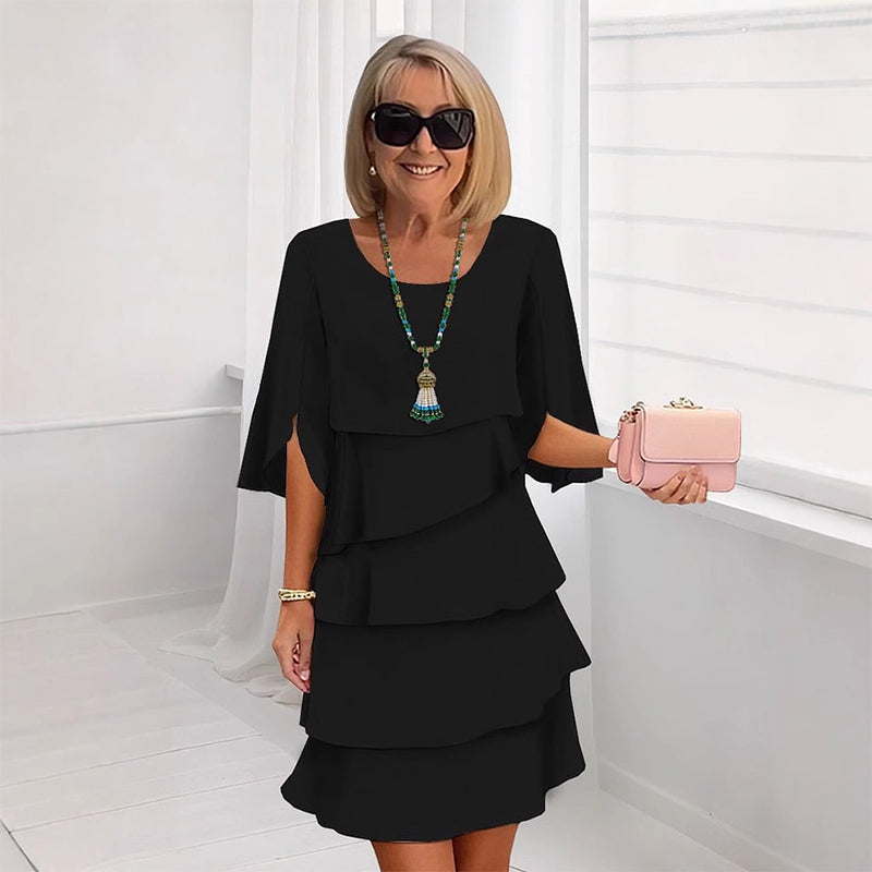 🎁 Elegant kjole med lagdelte flæseærmer til kvinder – ubesværet stil til enhver lejlighed 💃