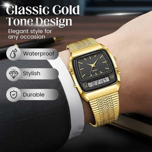 ⌚ 50 % RABAT I BEGRÆNSET PERIODE! 💥 Multifunktionsur i retrostil med firkantet urskive – dobbelt display, zinklegering, rustfrit stål ✨