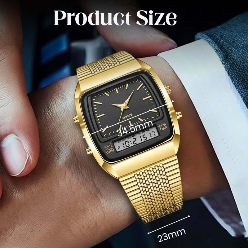 ⌚ 50 % RABAT I BEGRÆNSET PERIODE! 💥 Multifunktionsur i retrostil med firkantet urskive – dobbelt display, zinklegering, rustfrit stål ✨