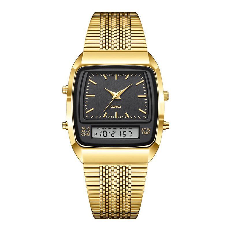 ⌚ 50 % RABAT I BEGRÆNSET PERIODE! 💥 Multifunktionsur i retrostil med firkantet urskive – dobbelt display, zinklegering, rustfrit stål ✨