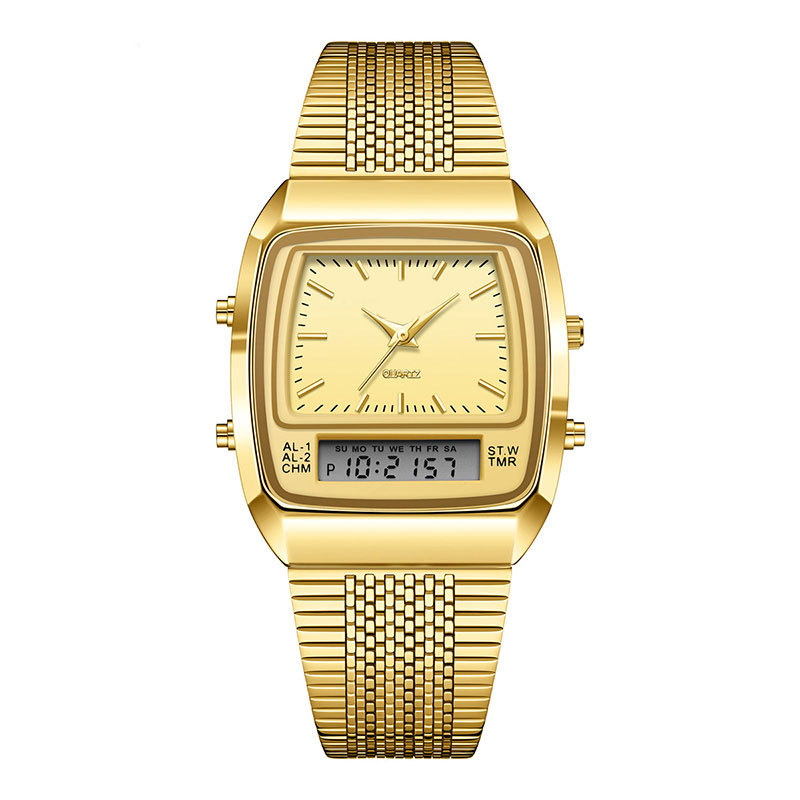 ⌚ 50 % RABAT I BEGRÆNSET PERIODE! 💥 Multifunktionsur i retrostil med firkantet urskive – dobbelt display, zinklegering, rustfrit stål ✨