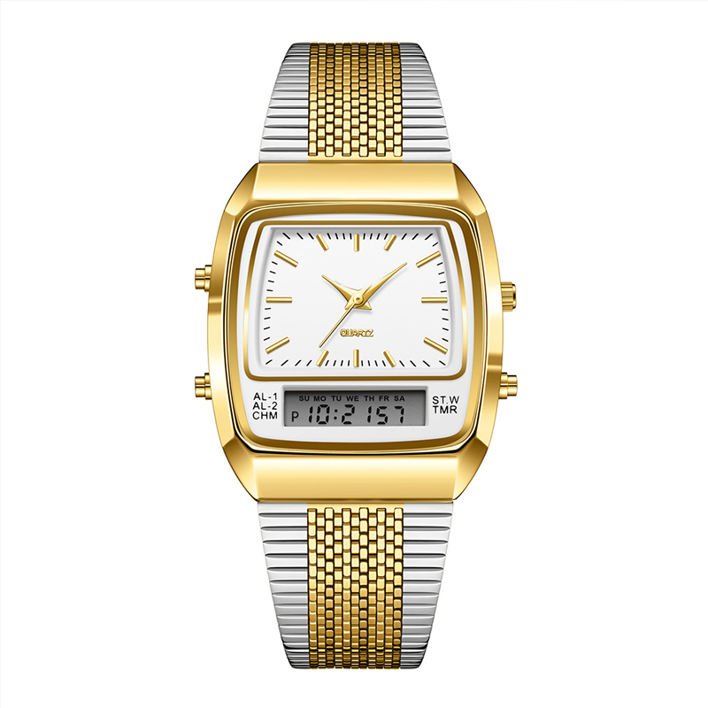 ⌚ 50 % RABAT I BEGRÆNSET PERIODE! 💥 Multifunktionsur i retrostil med firkantet urskive – dobbelt display, zinklegering, rustfrit stål ✨