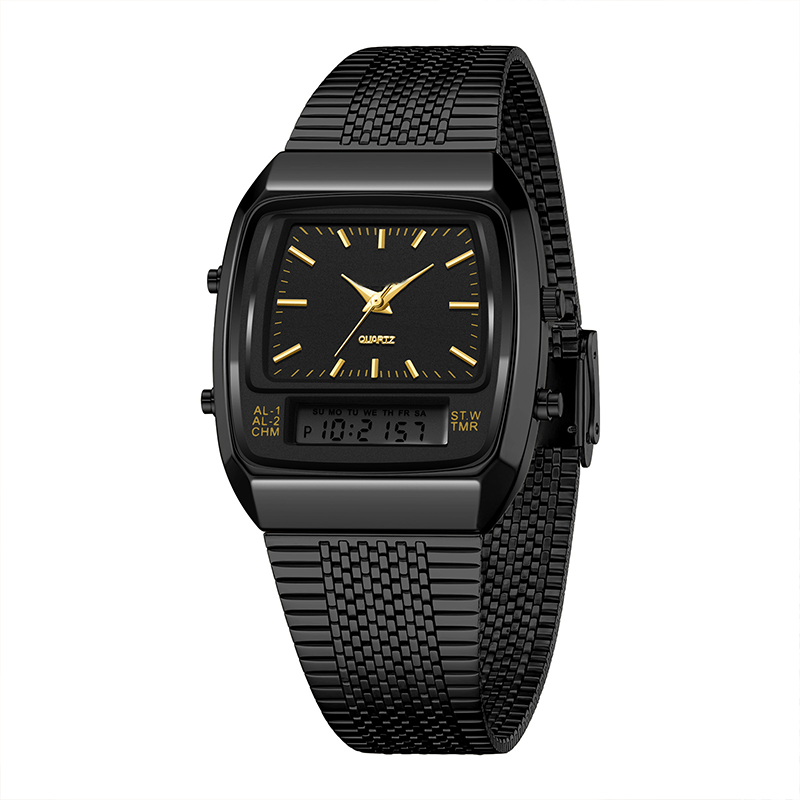 ⌚ 50 % RABAT I BEGRÆNSET PERIODE! 💥 Multifunktionsur i retrostil med firkantet urskive – dobbelt display, zinklegering, rustfrit stål ✨
