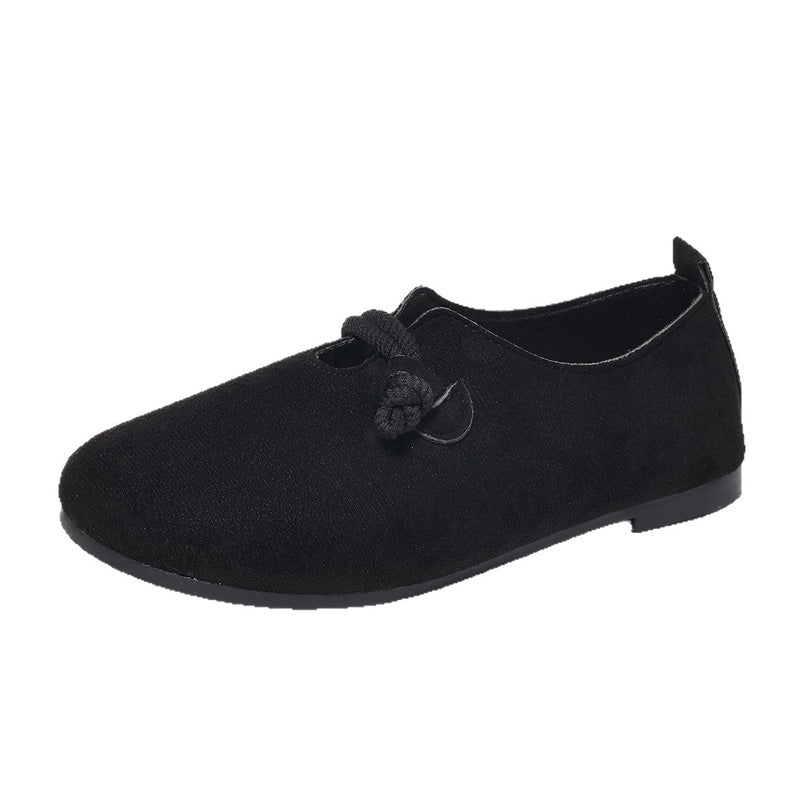 🟔 Slip-on-ballerinasko i imiteret ruskind til kvinder – tidløst design med rebknude i sort og beige 🍂