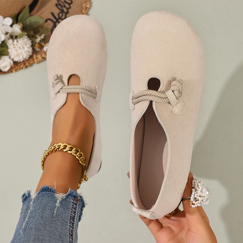 🟔 Slip-on-ballerinasko i imiteret ruskind til kvinder – tidløst design med rebknude i sort og beige 🍂