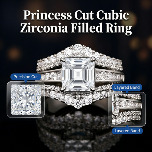 💍 BEGRÆNSET TID: 50 % RABAT! 💥 Dame-ring med prinsesseslebet cubic zirconia – pavé-indfatning, flerlags ring, glitrende ✨