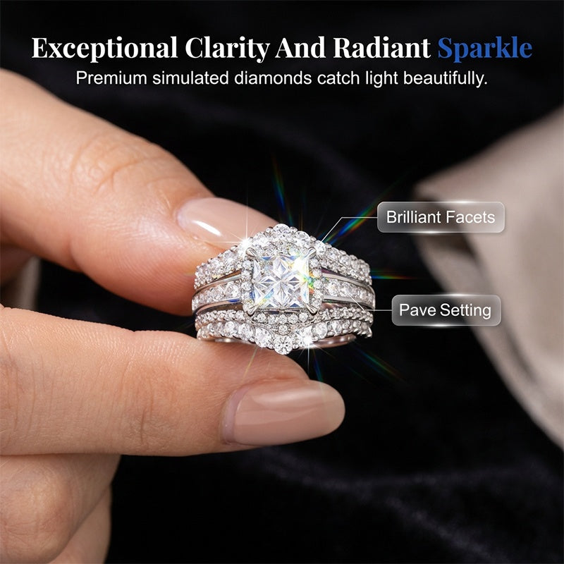 💍 BEGRÆNSET TID: 50 % RABAT! 💥 Dame-ring med prinsesseslebet cubic zirconia – pavé-indfatning, flerlags ring, glitrende ✨