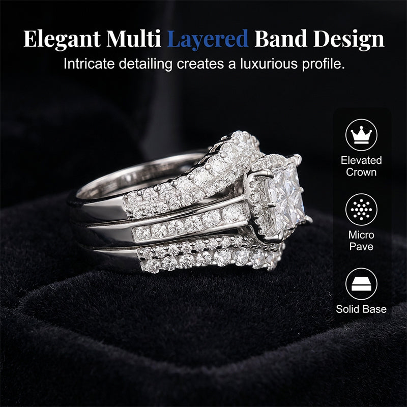 💍 BEGRÆNSET TID: 50 % RABAT! 💥 Dame-ring med prinsesseslebet cubic zirconia – pavé-indfatning, flerlags ring, glitrende ✨
