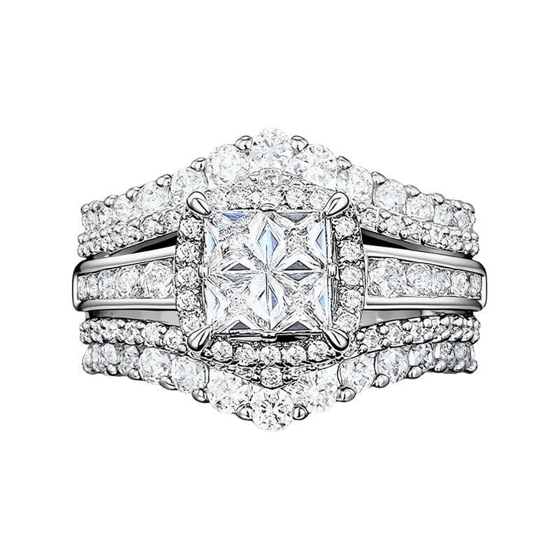 💍 BEGRÆNSET TID: 50 % RABAT! 💥 Dame-ring med prinsesseslebet cubic zirconia – pavé-indfatning, flerlags ring, glitrende ✨