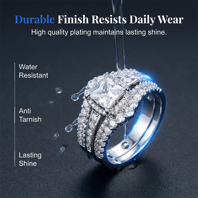 💍 BEGRÆNSET TID: 50 % RABAT! 💥 Dame-ring med prinsesseslebet cubic zirconia – pavé-indfatning, flerlags ring, glitrende ✨