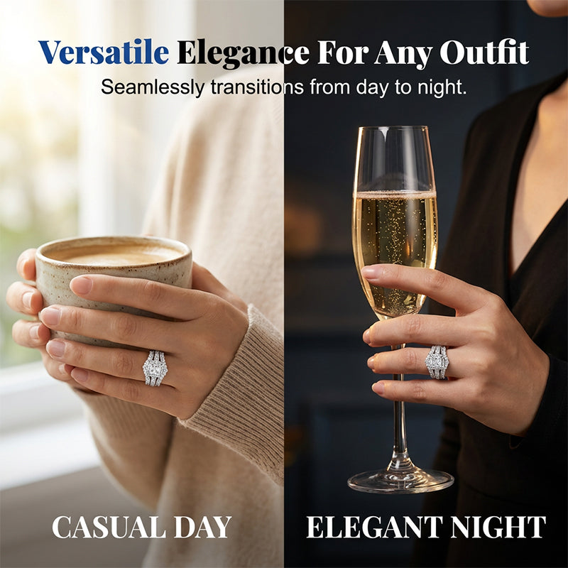 💍 BEGRÆNSET TID: 50 % RABAT! 💥 Dame-ring med prinsesseslebet cubic zirconia – pavé-indfatning, flerlags ring, glitrende ✨