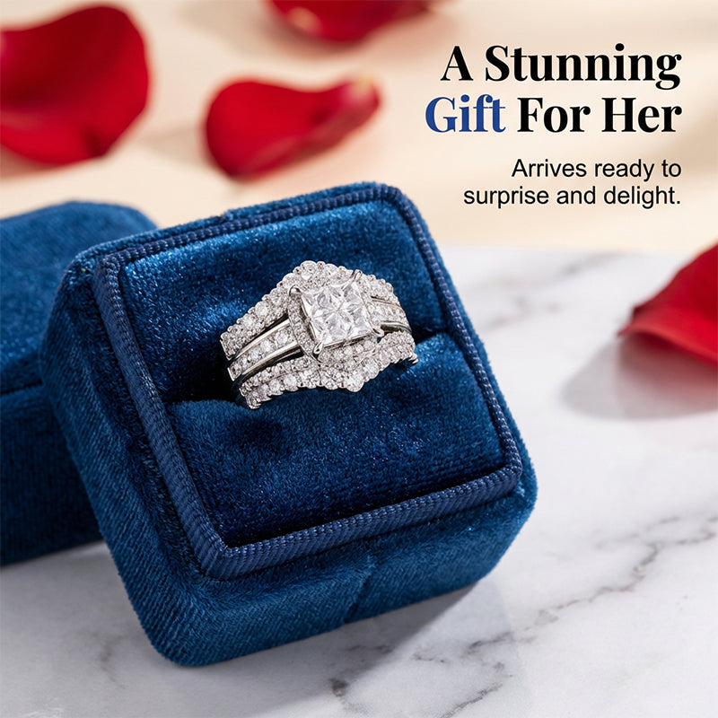 💍 BEGRÆNSET TID: 50 % RABAT! 💥 Dame-ring med prinsesseslebet cubic zirconia – pavé-indfatning, flerlags ring, glitrende ✨