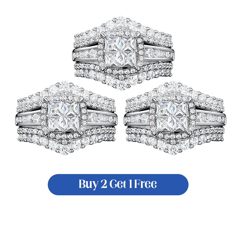 💍 BEGRÆNSET TID: 50 % RABAT! 💥 Dame-ring med prinsesseslebet cubic zirconia – pavé-indfatning, flerlags ring, glitrende ✨