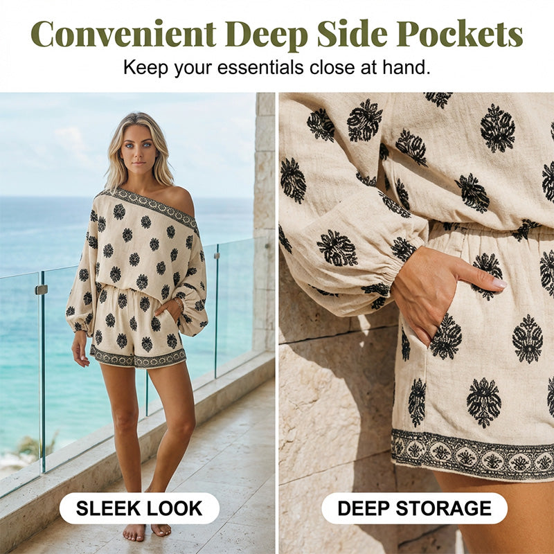 🏖️ BEGRÆNSET TILBUD: 50 % RABAT! ✨ Boheme-inspireret jumpsuit med bare skuldre – vintage-print, ferie, afslappet ✨