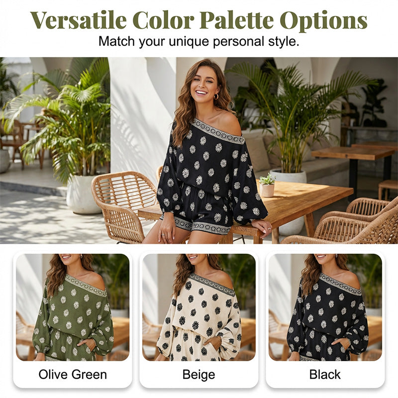 🏖️ BEGRÆNSET TILBUD: 50 % RABAT! ✨ Boheme-inspireret jumpsuit med bare skuldre – vintage-print, ferie, afslappet ✨