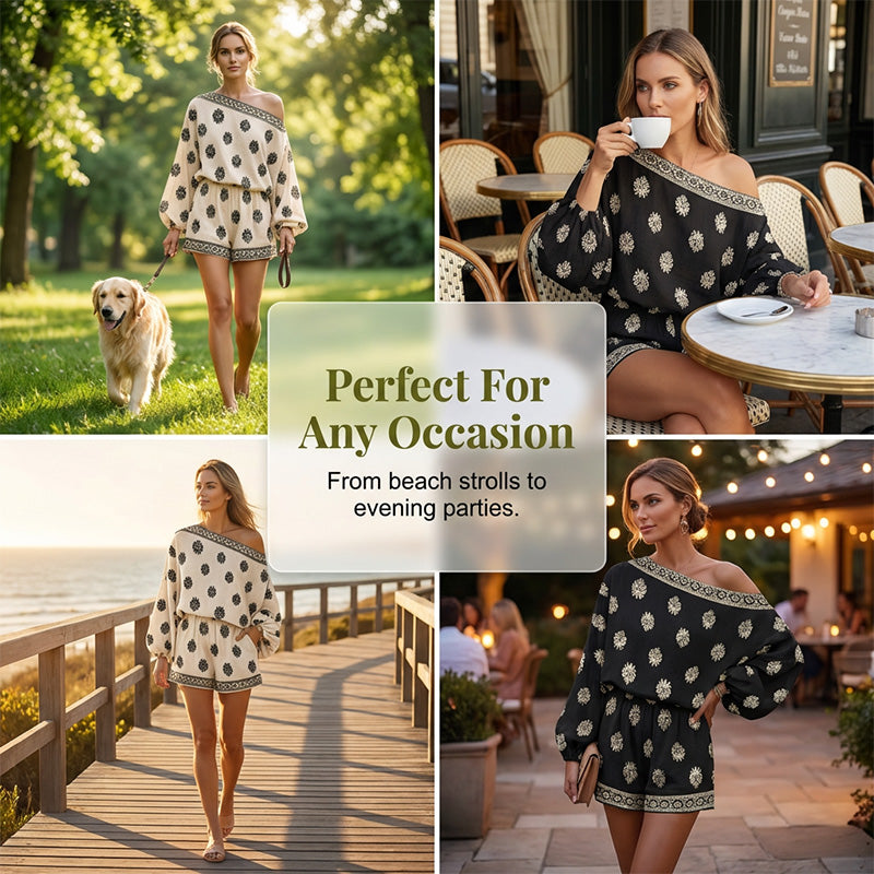 🏖️ BEGRÆNSET TILBUD: 50 % RABAT! ✨ Boheme-inspireret jumpsuit med bare skuldre – vintage-print, ferie, afslappet ✨