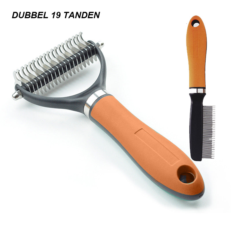 🐾 LYNTILBUD: 50 % RABAT! ✨ Dobbeltsidet børste til fjernelse af løse hår – dobbeltsidet, ergonomisk og skånsom til hunde og katte 🐶