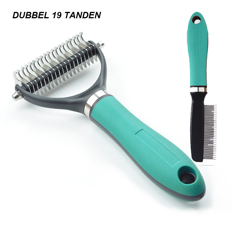 🐾 LYNTILBUD: 50 % RABAT! ✨ Dobbeltsidet børste til fjernelse af løse hår – dobbeltsidet, ergonomisk og skånsom til hunde og katte 🐶