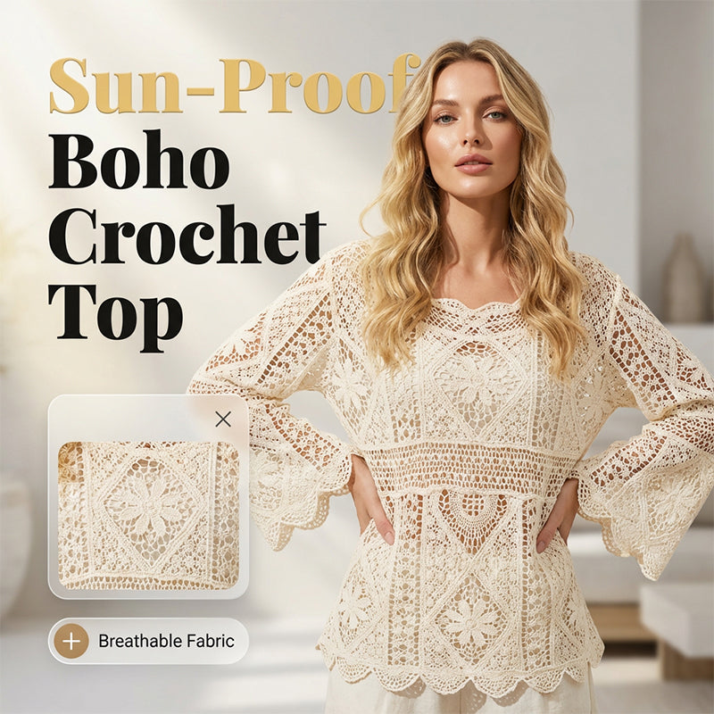 👒 BEGRÆNSET TID: 50 % RABAT! 🌊 Vintage-inspireret bluse med blonder til kvinder – udvidede ærmer, boheme-inspireret strandtøj 🌸
