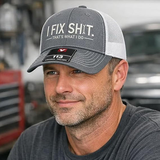 🧢 BEGRÆNSET TILBUD: 50 % RABAT! ✨ "I Fix Shit"-broderet trucker-kasket – åndbart netmateriale, solbeskyttelse, en iøjnefaldende og humoristisk gave 🛠️