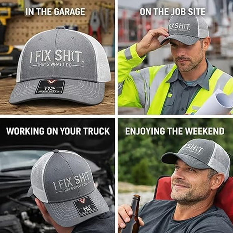 🧢 BEGRÆNSET TILBUD: 50 % RABAT! ✨ "I Fix Shit"-broderet trucker-kasket – åndbart netmateriale, solbeskyttelse, en iøjnefaldende og humoristisk gave 🛠️