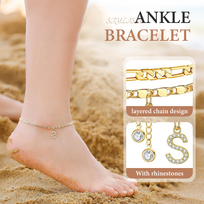 ✨ Lagdelt guldarmbånd til kvinder – med rhinestones, justerbart, strand-smykke 🏖️