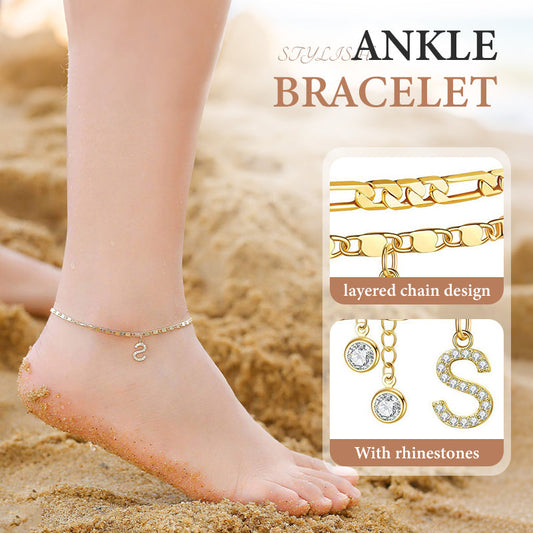 ✨ Lagdelt guldarmbånd til kvinder – med rhinestones, justerbart, strand-smykke 🏖️