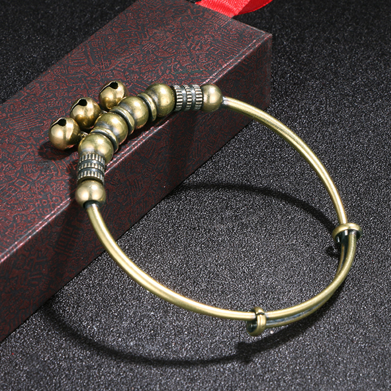 ✨ BEGRÆNSET TILBUD: 50 % RABAT! ✨ Justerbar armring med klokker – vintage messing, perler, klokkeklang, letvægts 💫