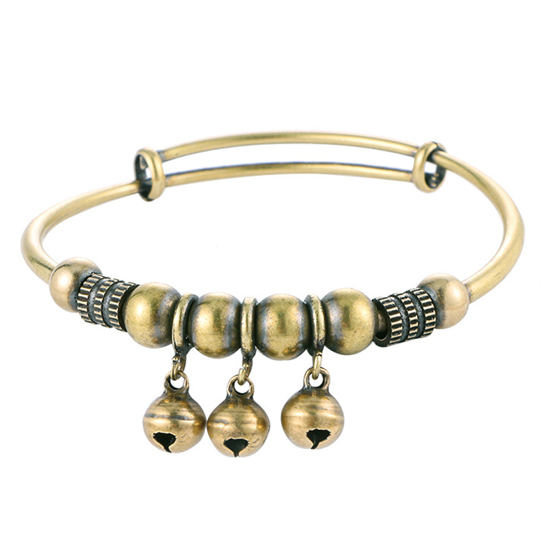 ✨ BEGRÆNSET TILBUD: 50 % RABAT! ✨ Justerbar armring med klokker – vintage messing, perler, klokkeklang, letvægts 💫