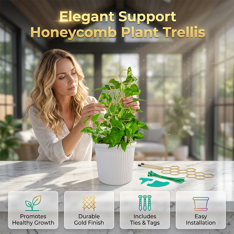 🌿 BEGRÆNSET TILBUD: 50 % RABAT! ✨ Plantegitter i bikubemønster – rustfrit, stabelbart, nemt at montere 🐝
