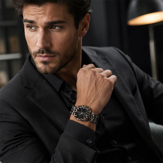 ⌚ 50 % RABAT I BEGRÆNSET PERIODE! ✨ Kreativt kvartsur til mænd i kloform – rød urskive, skulpturelt armbånd, i markant stil 🔥
